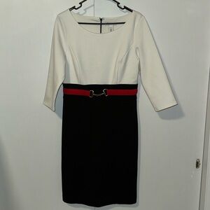 White House Black Market WHBM Colorblock Dress Horsebit “Belt” Detail Women’s 10